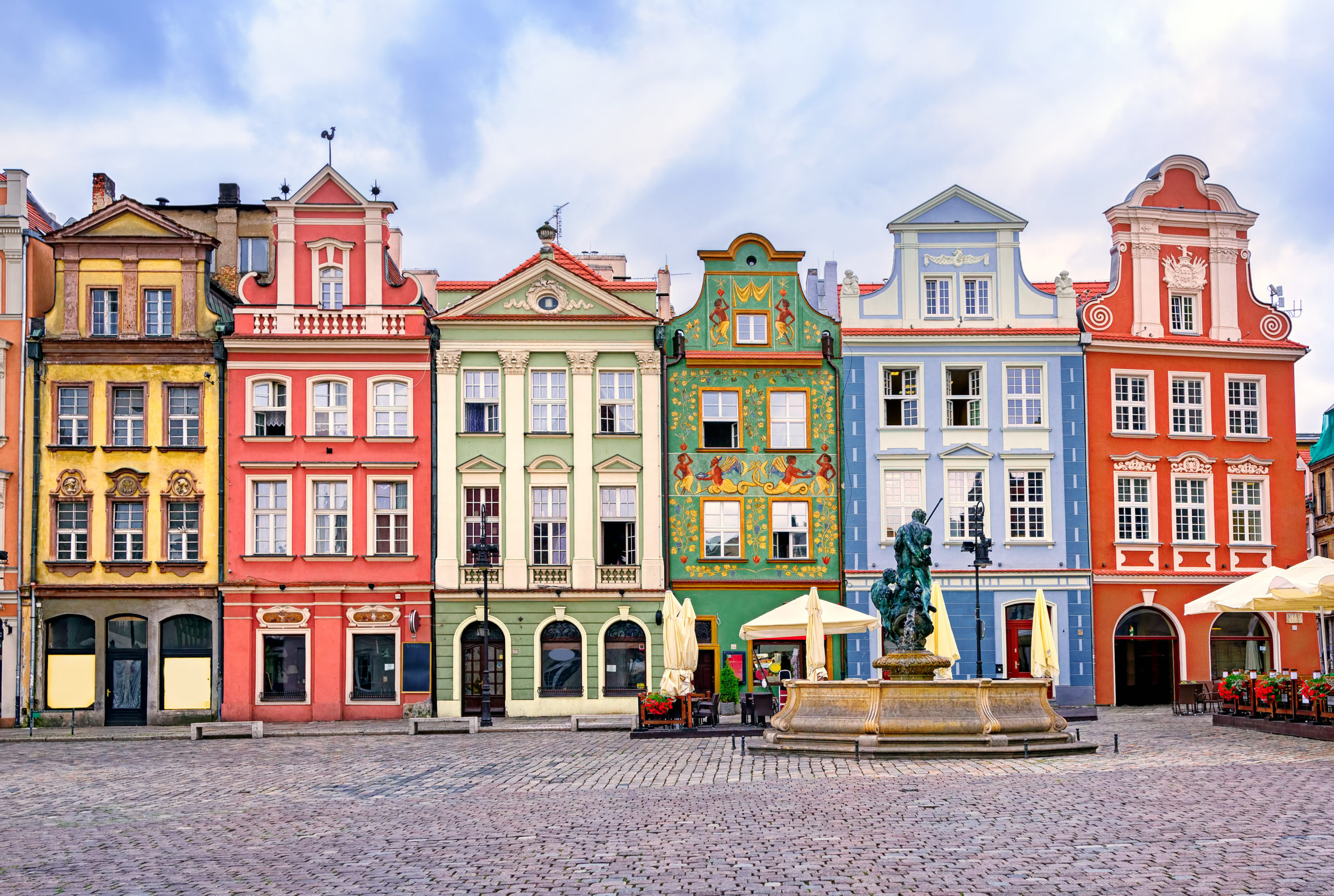 Colorful renaissance facades on central square in Poznan, Poland Poland